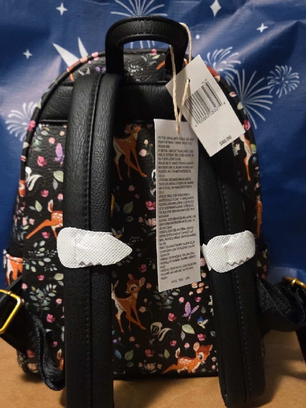 Loungefly Black Bambi‎ Floral Mini Backpack with Gold Emblem - Picture 3 of 8